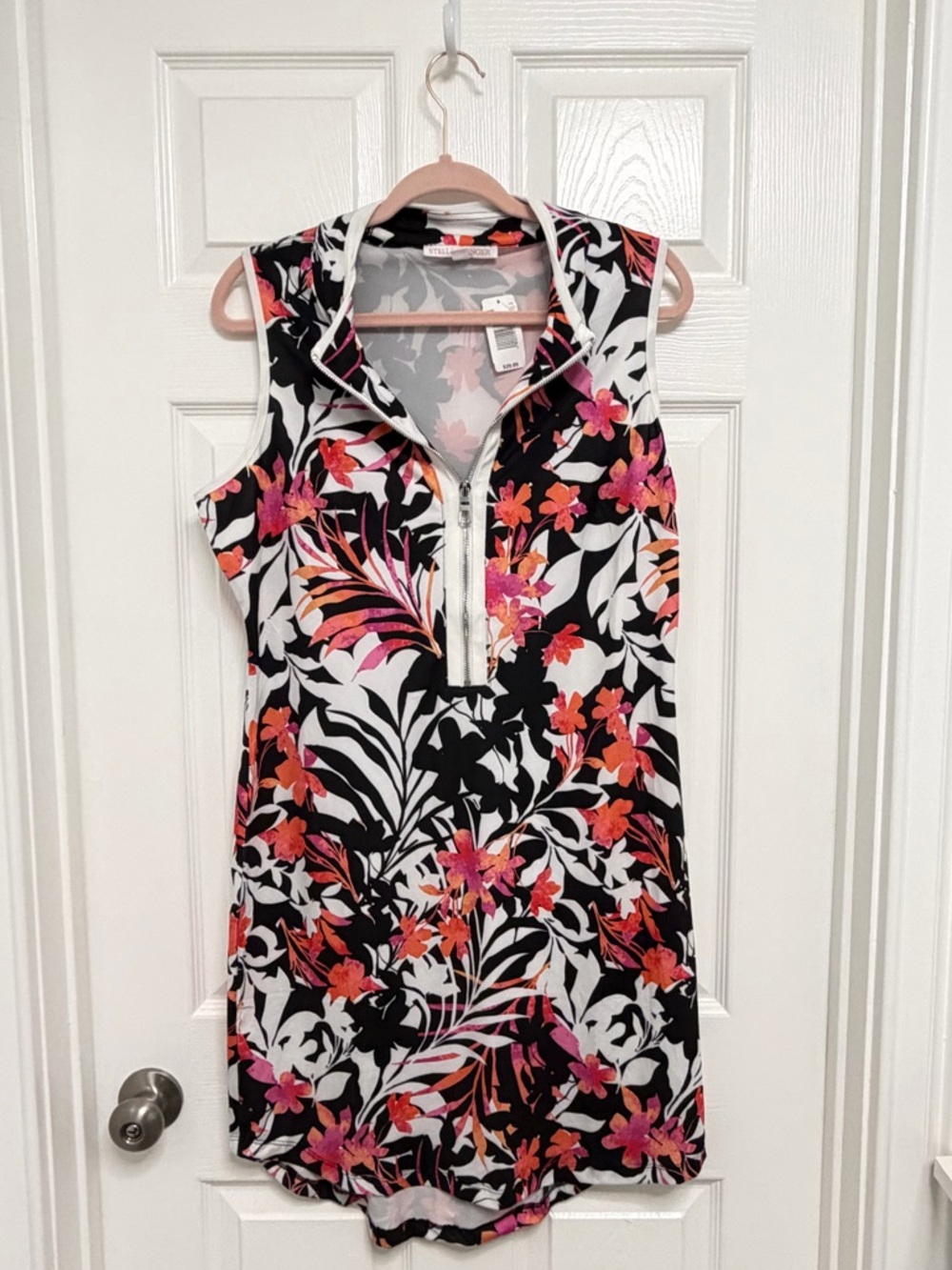 Sleeveless Floral Zip-Front Dress - Black, White & Pink NWT